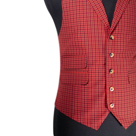 Mens 42R Wool Vest Red Green Blue Check Waistcoat Preppy Casual Formal Party - Picture 7 of 10
